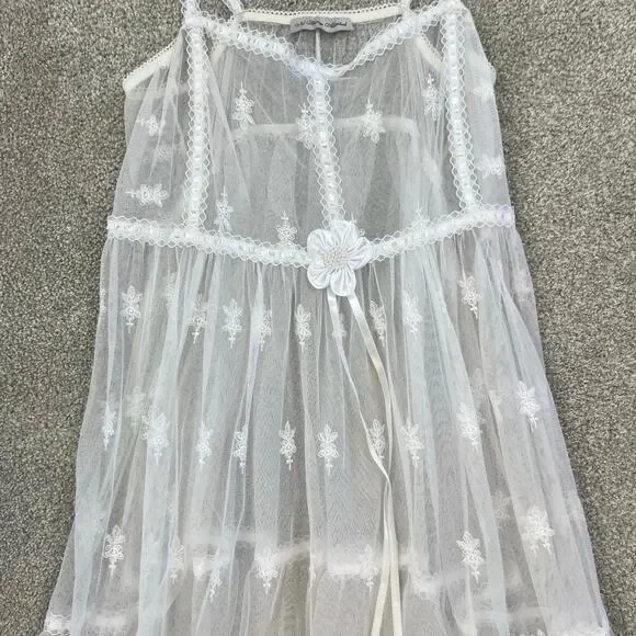Vintage No Strings Attached Sheer White Floral Coverup Bridal Night Gown Dress M - Picture 11 of 13
